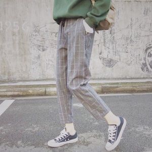 PLAID STRIPED GREY PANTS